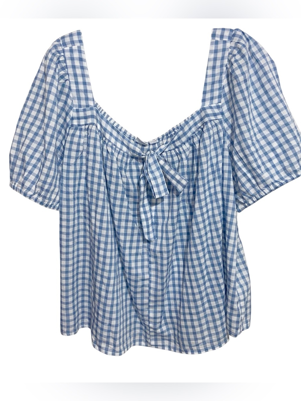 Gap Top Womens XL Bow Tie Front Top Blue Gingham Cottagecore Coastal Preppy New